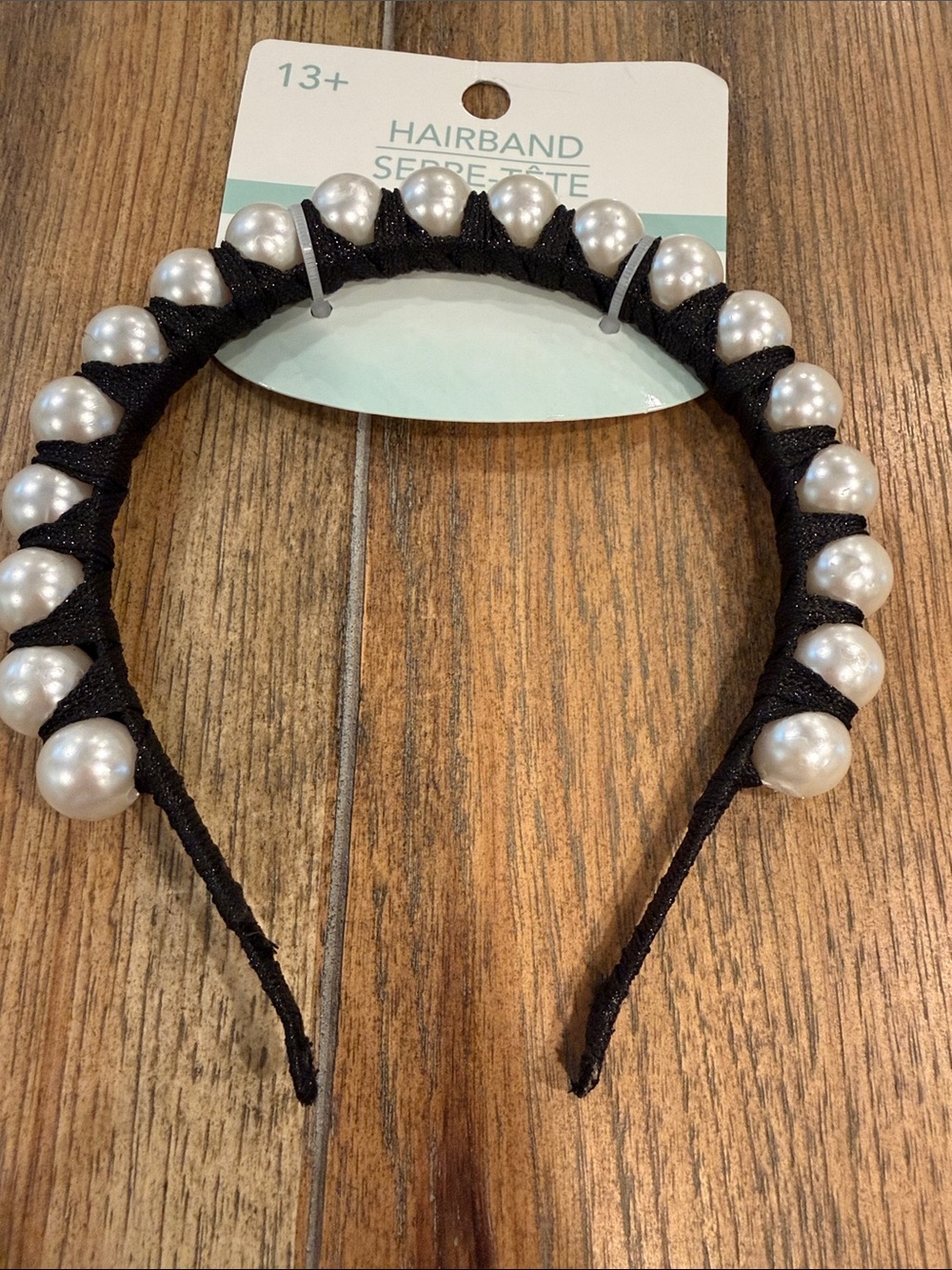 NEW! (1) Elegant Black & Ivory Pearl Beaded Headband - Picture 1 of 5